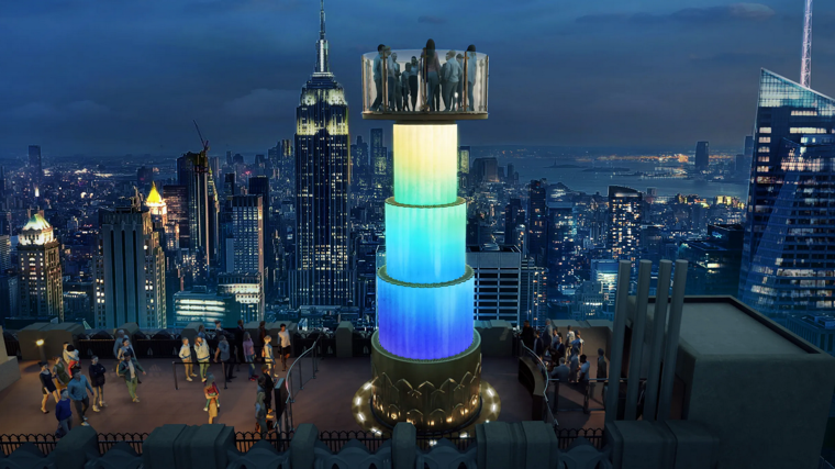 Imagen de la atracción Skyflit de noche en Top of the Rock