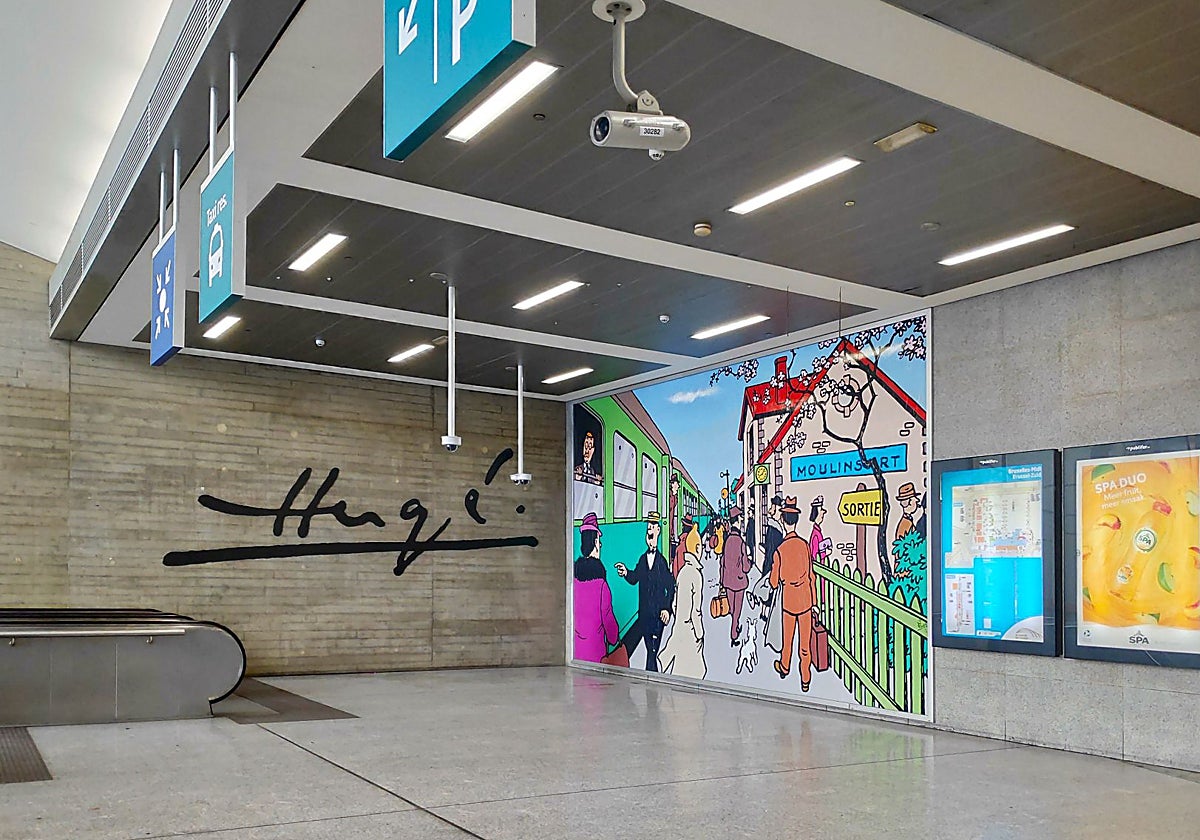 Mural dentro de la estación de tren Bruselas Midi