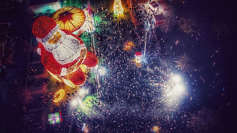 Aerial view of the world's largest Santa Claus