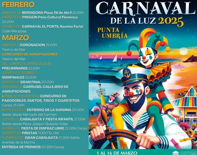 Toda la programación del Carnaval de la Luz 2025 en Punta Umbría, que arranca con la Berdigoná