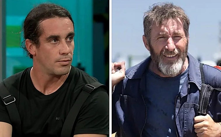 Imagen principal - Edu O'Kean y Antonio de la Torre; el presidente de la Diputación de Huelva, acompañado por la diputada Ana Delgado, durante el rodaje y con el director Alberto Rodríguez