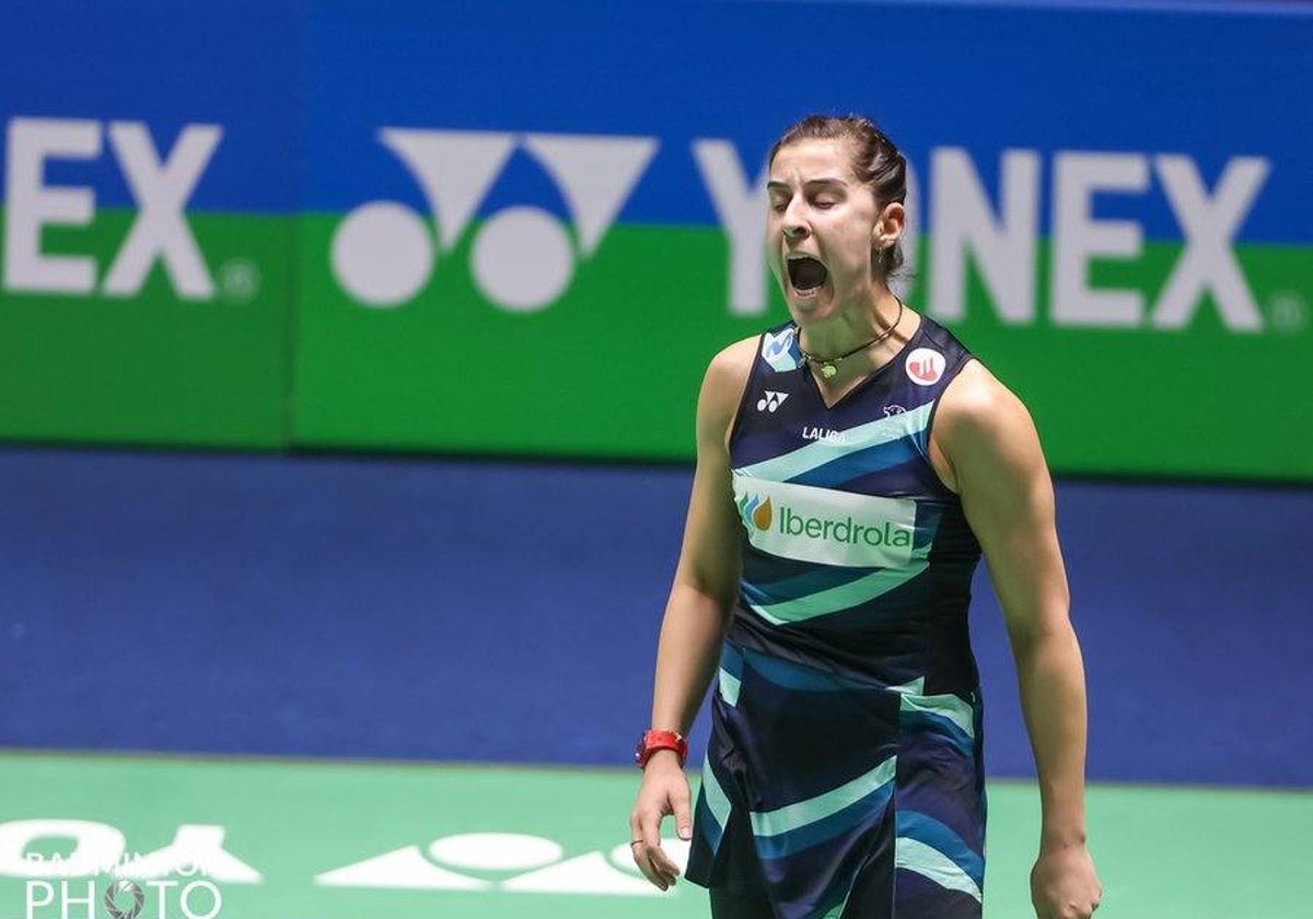 Carolina Marín celebrando su pase a la gran final del All England