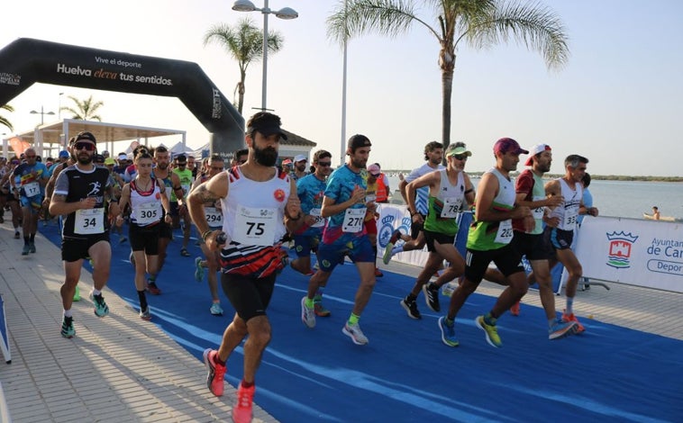 Imagen principal - Victorias de Alejandro Illán y Paula Rodríguez en la XIII Media Maratón Ruta Hoteles Cartaya