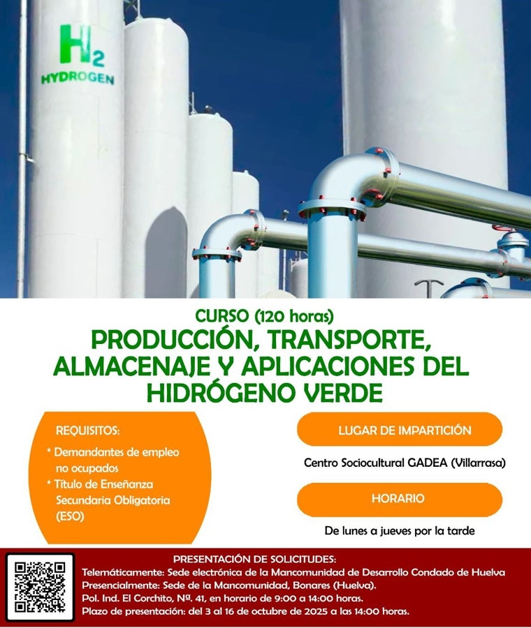 La formación gratuita en hidrógeno verde llega también al Condado de Huelva con cursos especializados