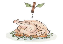 Dibujo de nuestro pollo con algunos de los ingredientes