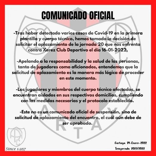 El Cartaya-Xerez tampoco se jugará por casos de Covid-19