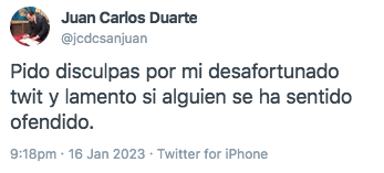 Las disculpas de Duarte: 'Pido perdón y lamento si alguien se ha sentido ofendido'