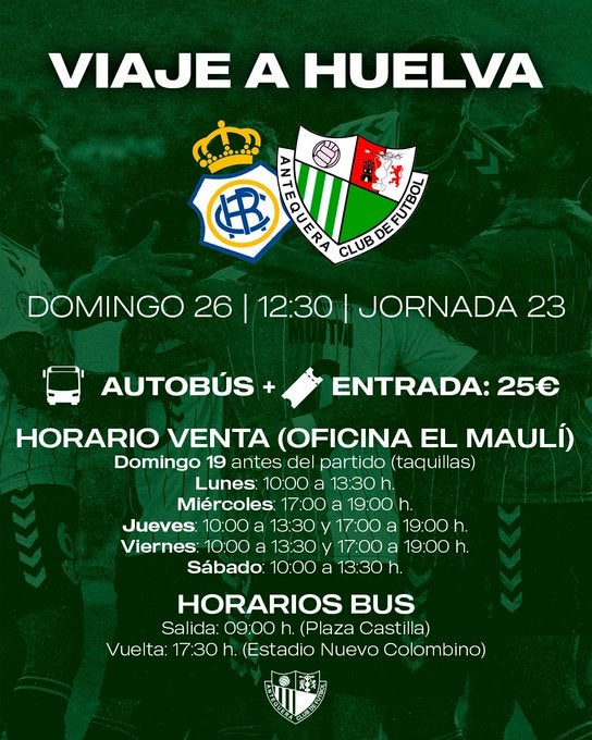 La afición del Antequera se moviliza para arropar al líder en el Colombino