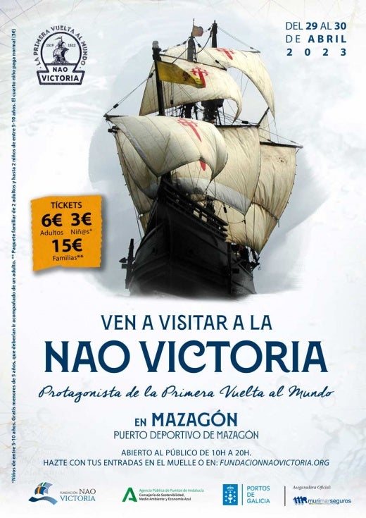 La Nao Victoria atracará en Mazagón y abrirá al público los días 29 y 30 de abril