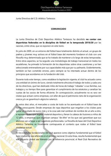 El Atlético Tartessos critica al Recre por 'desestabilizar a los clubes de la provincia'