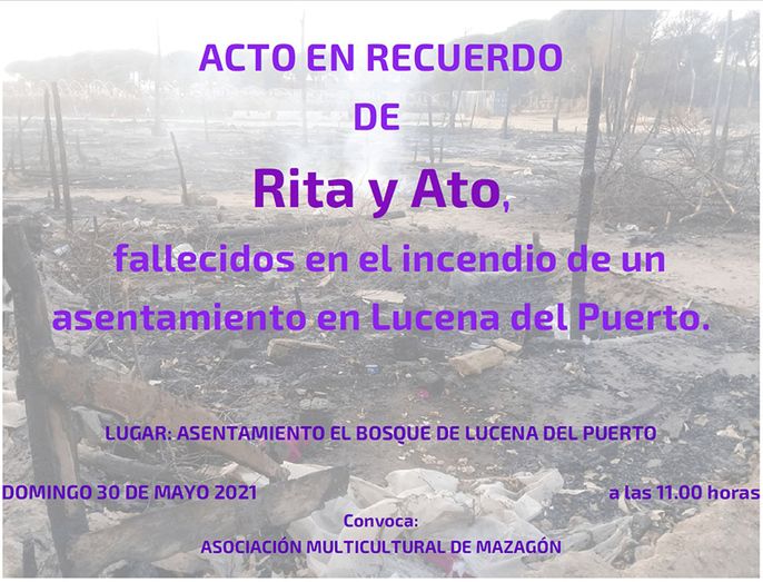 Recuerdan con una concentración a Ato y Rita, los dos fallecidos en el incendio del asentamiento de Lucena
