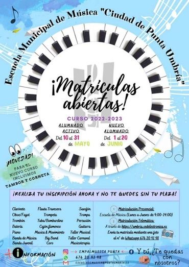 La Escuela Municipal de Música de Punta abre el plazo de inscripción en sus 21 especialidades