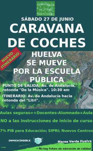 Este sábado, 'Huelva se mueve por la pública': una caravana de coches exige un Plan de Emergencia Educativa