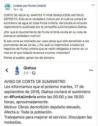 El runrún: Lo que esconde el corte de agua en Punta Umbría