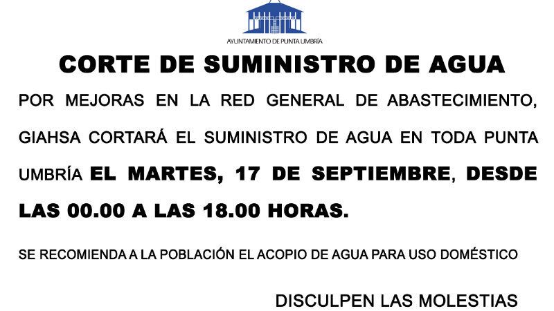 Punta Umbría cortará el suministro de agua a sus vecinos el próximo martes