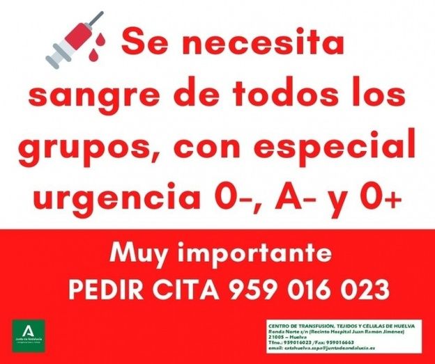 Llamamiento urgente para donar sangre en Huelva
