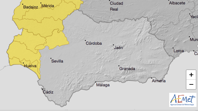 Toda la provincia de Huelva estará el martes en aviso amarillo por lluvias y tormentas