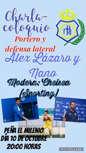 La meta del Sporting Huelva Chelsea modera una charla de Álex Lázaro y Nano en la peña El Milenio