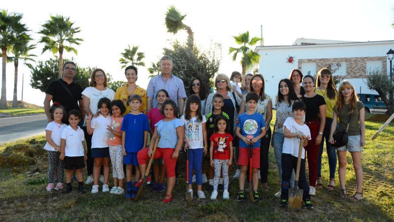 Las AMPAs de los centros palermos colaboran en la plantación de cinco nuevos árboles en el entorno de la Plaza de Toros