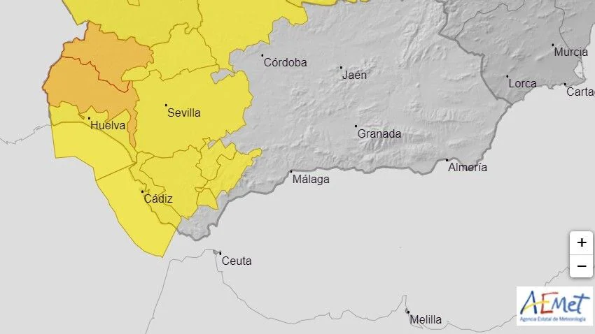 Se eleva de amarillo a naranja el aviso en el Andévalo, el Condado y la Sierra de Aracena