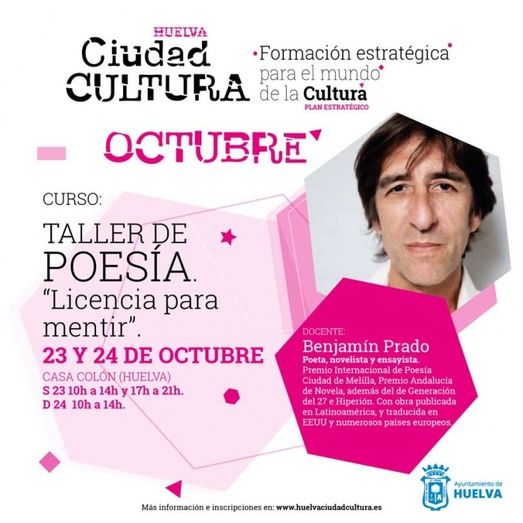 Benjamín Prado, protagonista del taller de poesía 'Licencia para mentir', enmarcado en 'Huelva Ciudad Cultura'
