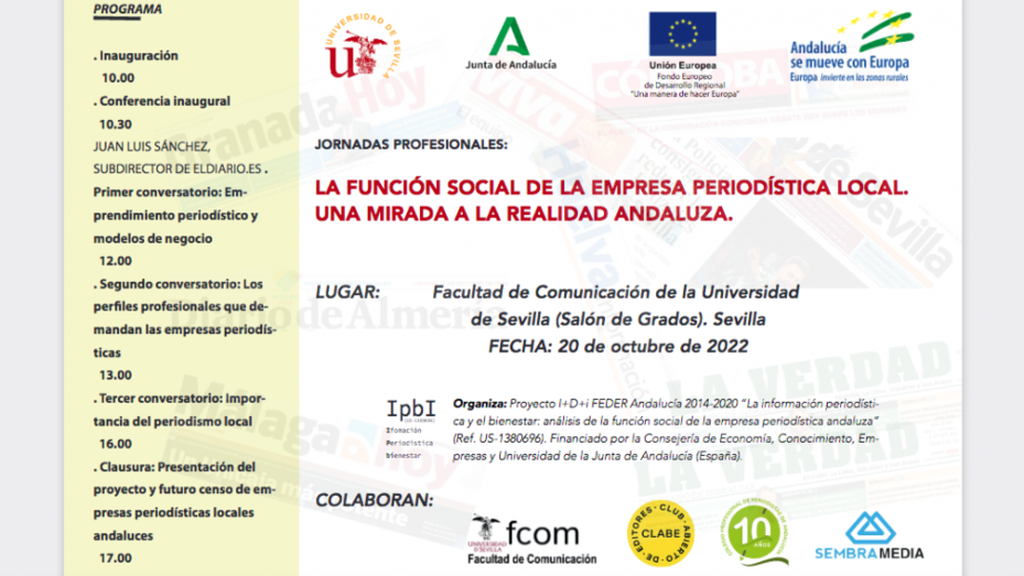 Huelva24 participa en unas jornadas de la Universidad de Sevilla que abordarán la función social del periodismo local