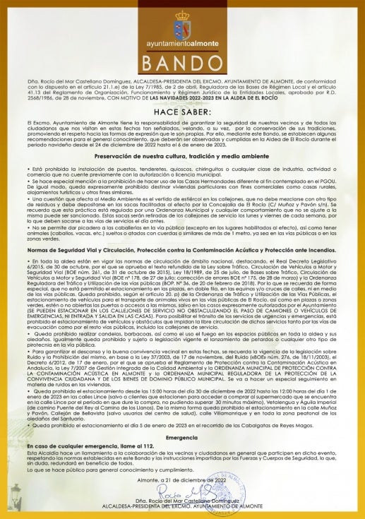 Prohibido realizar candelas y barbacoas en espacios públicos y lanzar petardos esta Navidad en El Rocío