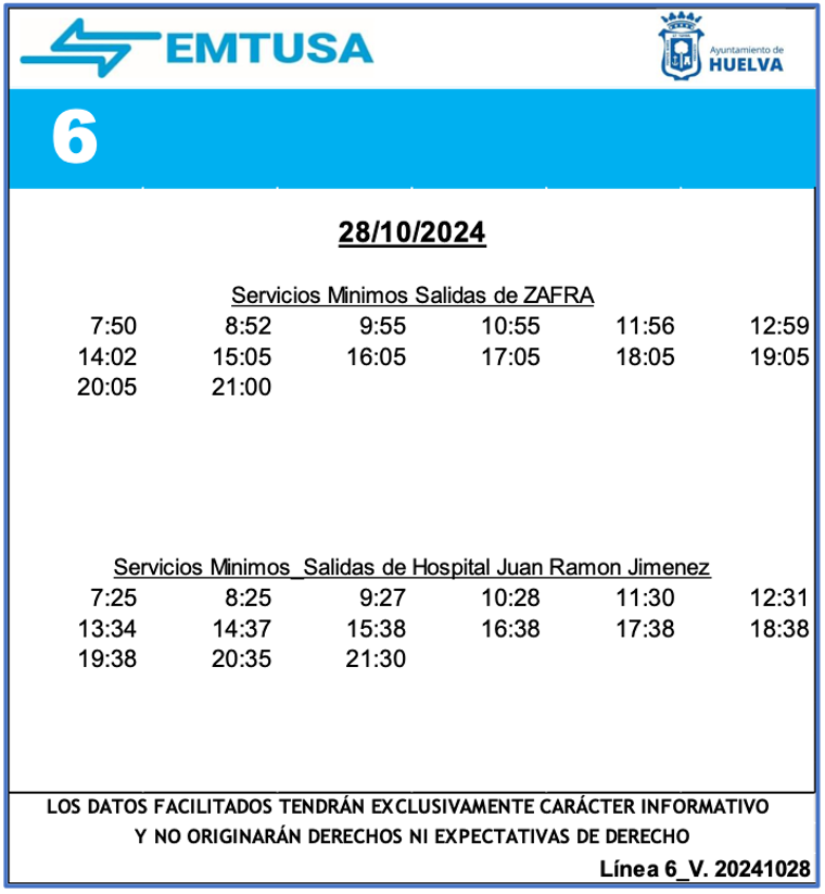 Estos son los servicios mínimos de Emtusa en la huelga de transporte de autobús en Huelva