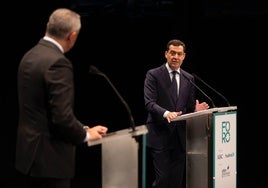 «Si Óscar Puente es capaz de hacer en 2025 esos primeros 45 kilómetros del AVE Huelva-Sevilla soy capaz de romperme las manos aplaudiendo», dice Juanma Moreno