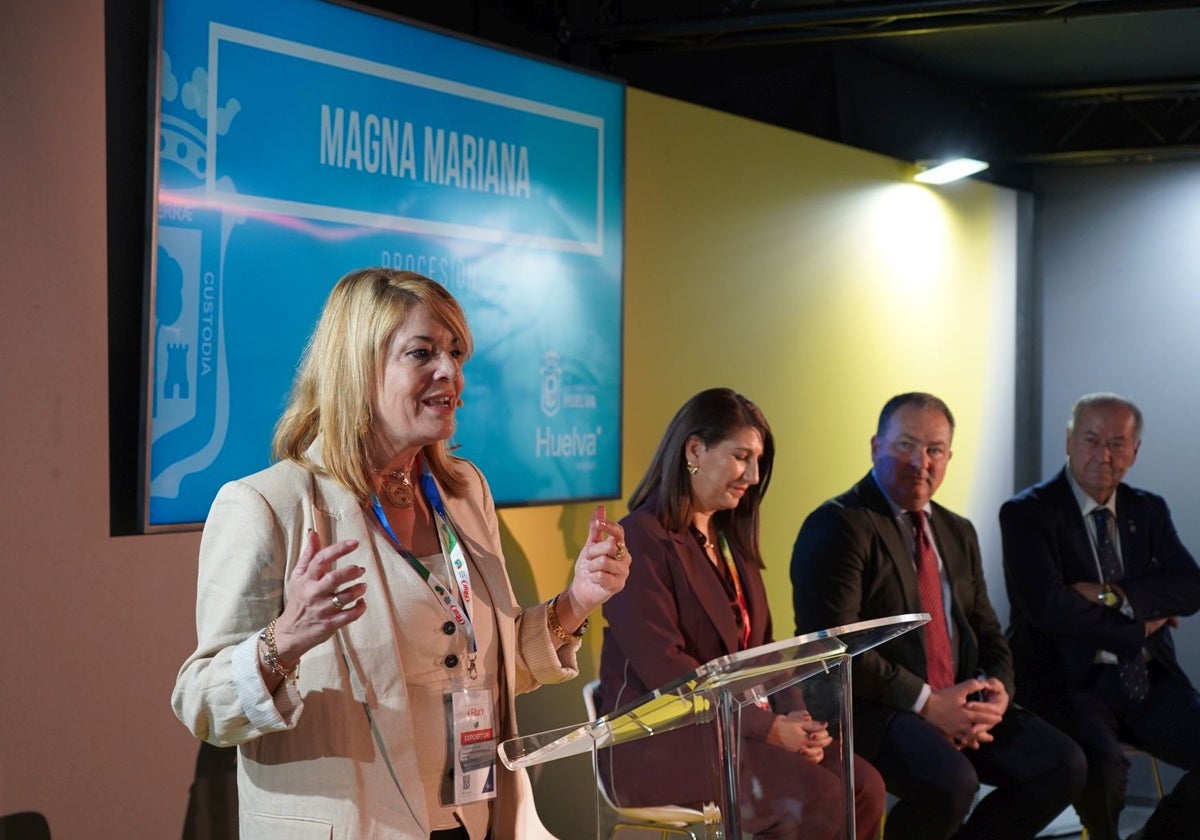 Pilar Miranda, Teresa Herrera, David Toscano y Antonio González, en la presentación de la Magna Mariana en Fitur