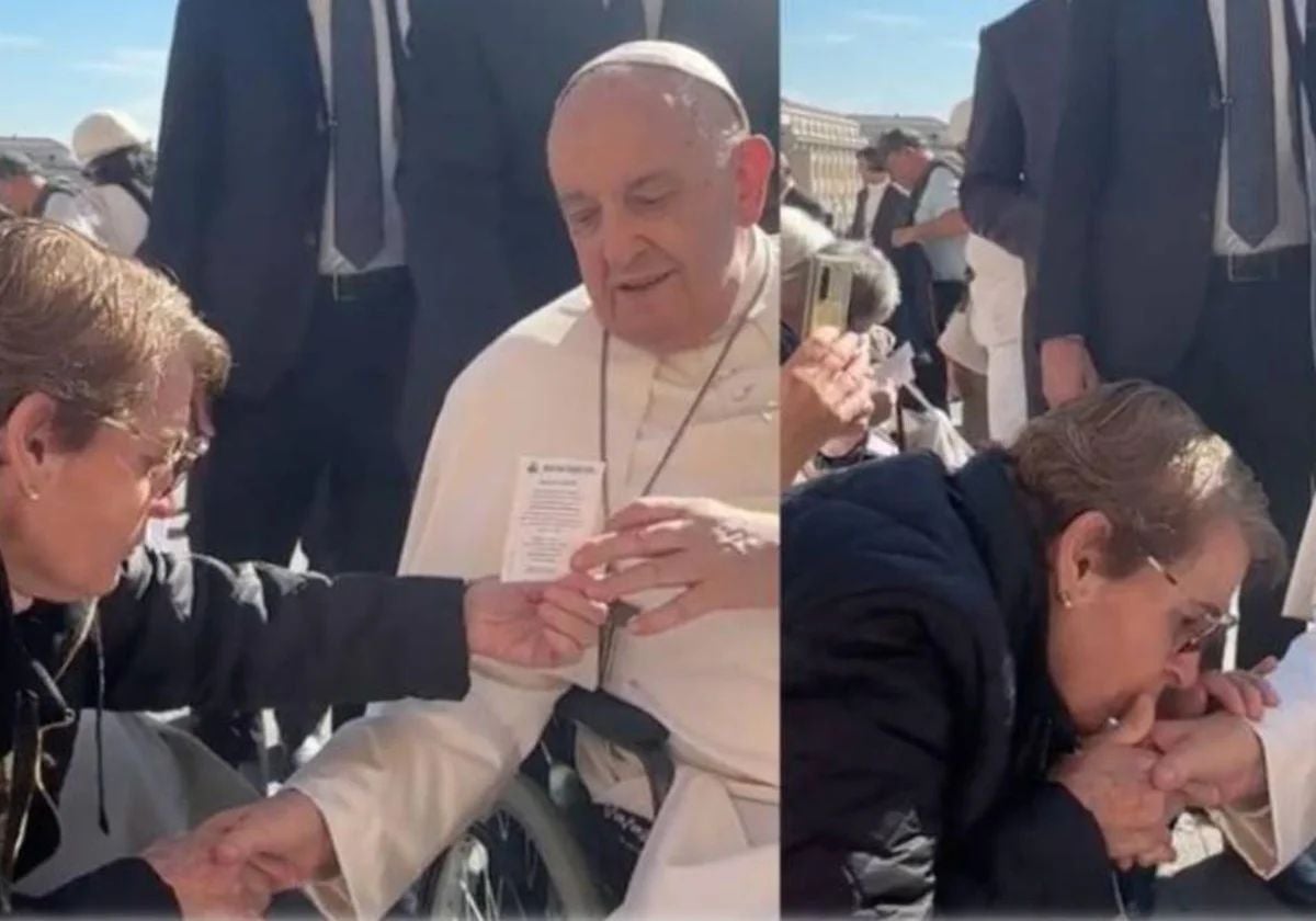 Señora onubense, con el Papa Francisco en abril de 2024