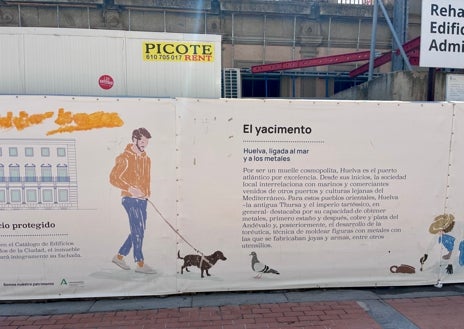 Imagen secundaria 1 - Fachada del edificio en obras y lonas informativas sobre los hallazgos arqueológicos