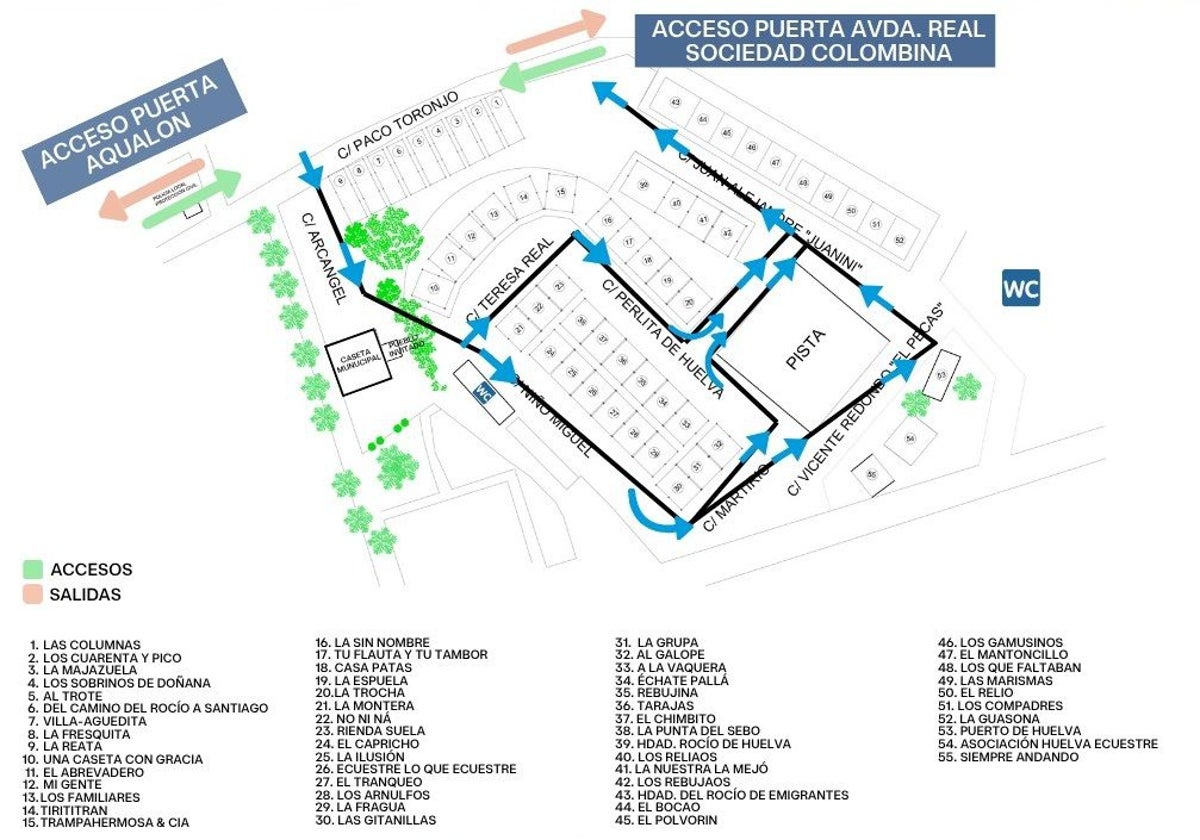 Plano de accesos y dirección fijada para jinetes y enganches