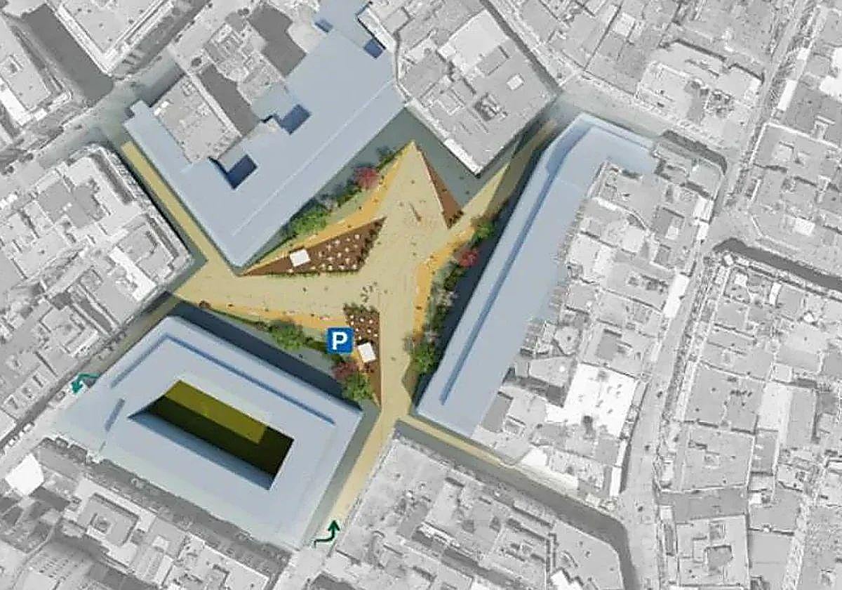 Maqueta de la futura Plaza Mayor de Huelva con 200 viviendas, zonas verdes y 400 plazas de aparcamiento
