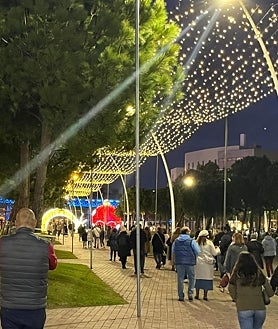 Imagen secundaria 2 - El Puerto de Huelva extiende la luz de la Navidad del Puente Sifón a la estatua a Colón