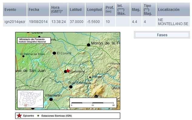 Un terremoto con epicentro en Montellano se deja sentir en la provincia onubense