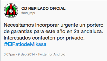 El CD Repilado busca urgentemente un portero por Twitter