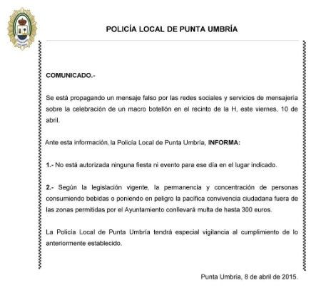 La Policía Local de Punta advierte de que vigilará y multará si se celebra este viernes un macrobotellón