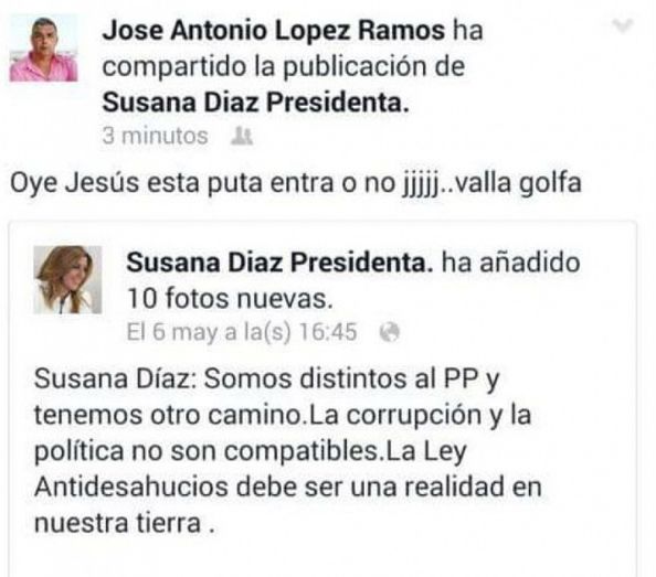 Un militante del PP de Ayamonte llama “puta” y “golfa” a Susana Díaz