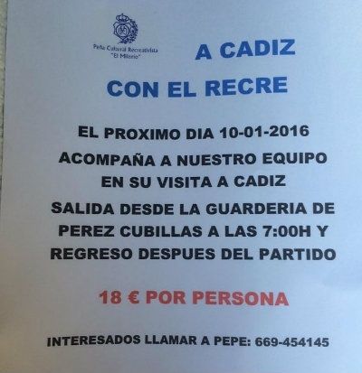 La peña El Milenio organiza un desplazamiento para el Cádiz-Recre