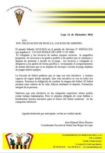 El colegiado y los entrenadores paran un partido de alevines en Lepe para pedirles a los padres que dejen de increpar