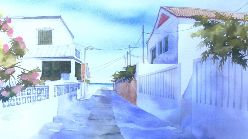 El acuarelista Manuel Blandón su exposición 'Caminos' en el Club de Tenis de Punta Umbría