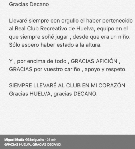Miguelito: “Llevaré siempre con orgullo el haber pertenecido al Recre'