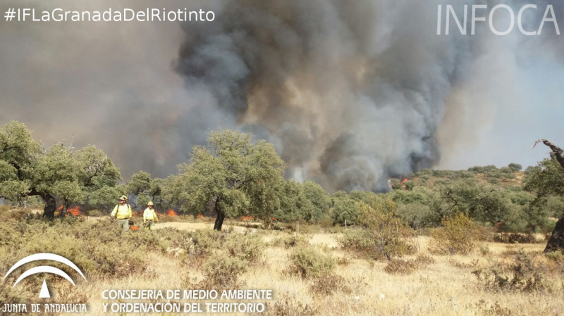 Desalojadas de forma preventiva una docena de personas por el incendio en La Granada de Riotinto
