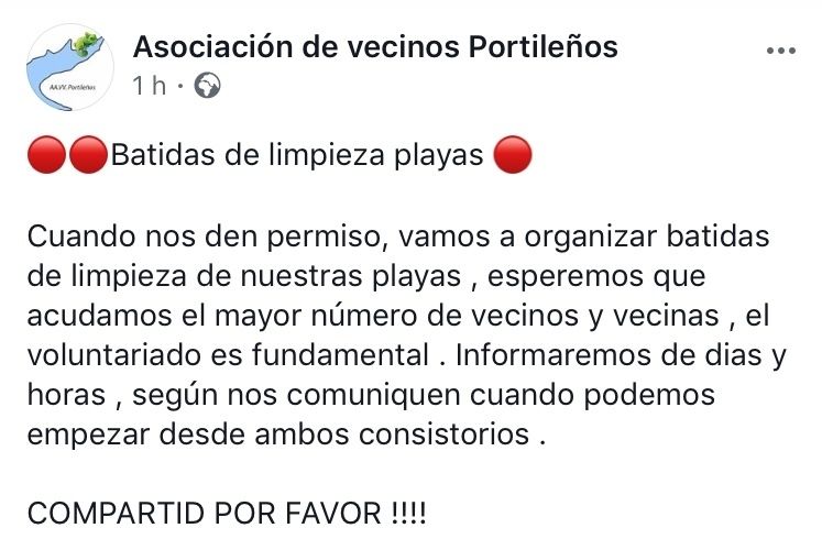 La Asociación de Vecinos Portileños organiza batidas de limpieza en la playa
