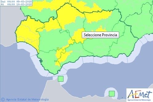 Este viernes habrá aviso amarillo por lluvias en las comarcas de Aracena, el Andévalo y el Condado