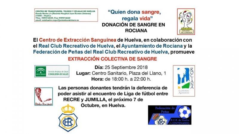 Una entrada gratis para el Recre-Jumilla a cambio de donar sangre este martes en el centro de salud de Rociana