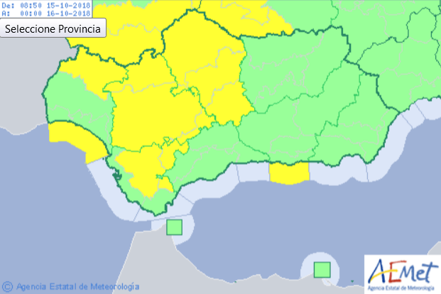 Nivel amarillo este lunes en Aracena y en el litoral onubense