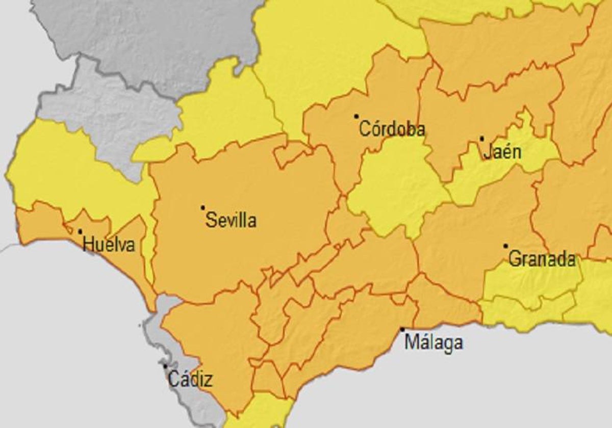 Mapa meteorológico con los avisos por altas temperaturas para este miércoles