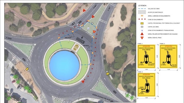 Las obras en la fuente de la rotonda de entrada a Punta Umbría obligan a desviar el tráfico